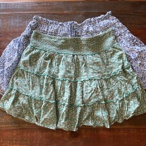 American Eagle Blue & Green Tiered & Smocked Mini Skirts